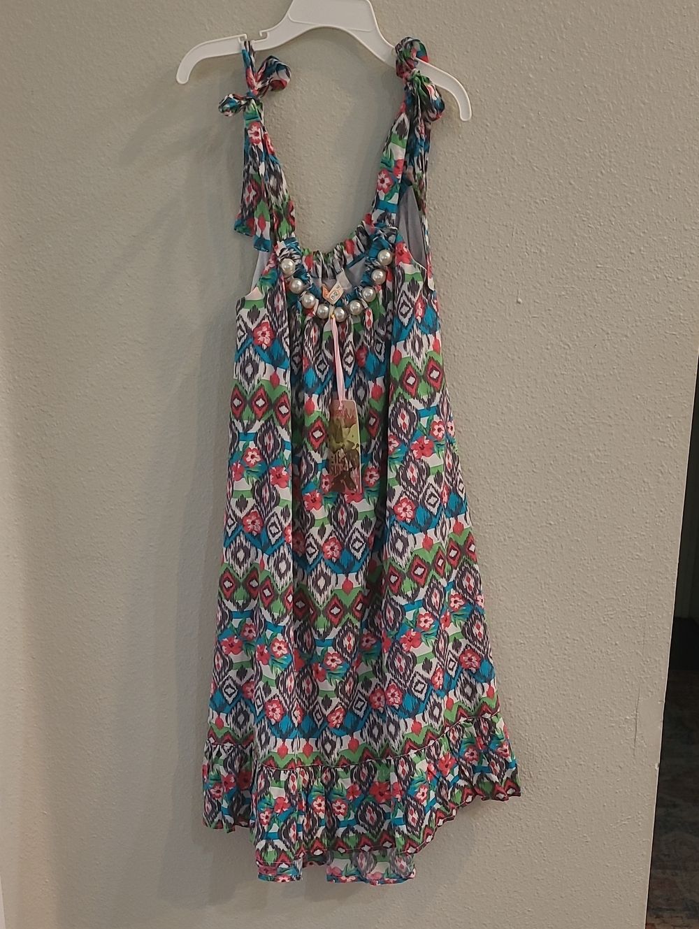 Silversun Multicolor Printed Tie-Shoulder Dress with Bead Detail Size 11/12
